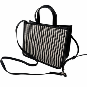 Gap Woven Handbag Crossbody Purse Black White Check Shoulder Bag EUC